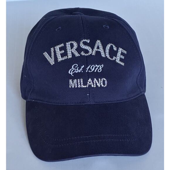 Versace Logo Drill Cotton Baseball Cap Hat Blue Size 60 Italy 1012752 NWT $550 main image 5